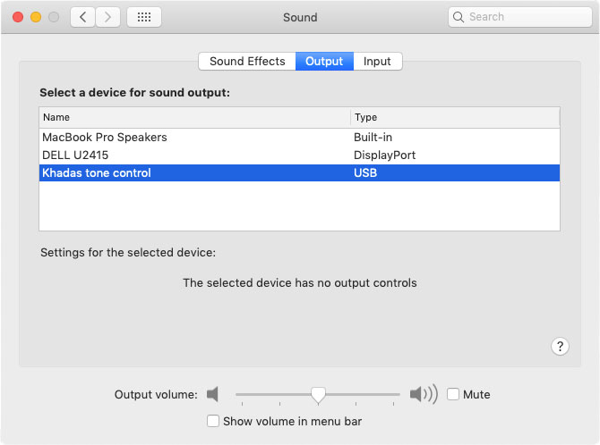 Mac OS X Sound Control Panel